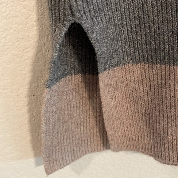 LOFT Women Vest XS Longline Open Front Sweater Tan & Grey Colorblock Preppy - Picture 6 of 10